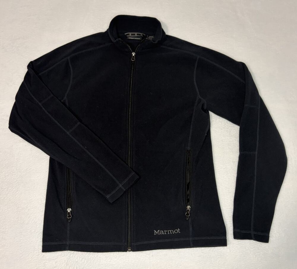 Marmot Rocklin Fleece Full Zip Jacket Mens Small Black Pockets Layered